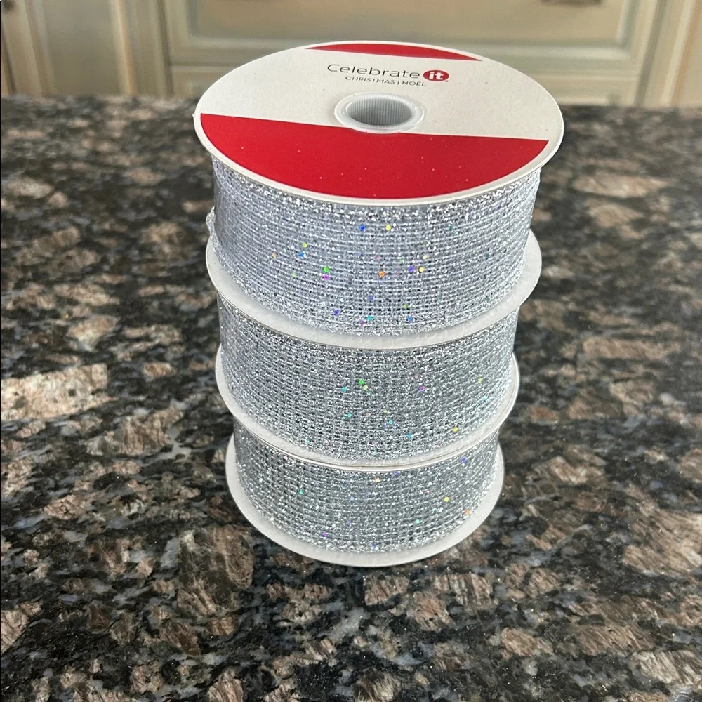 CELEBRATE IT HOLOGRAPHIC SILVER RIBBON WIRED 1.5